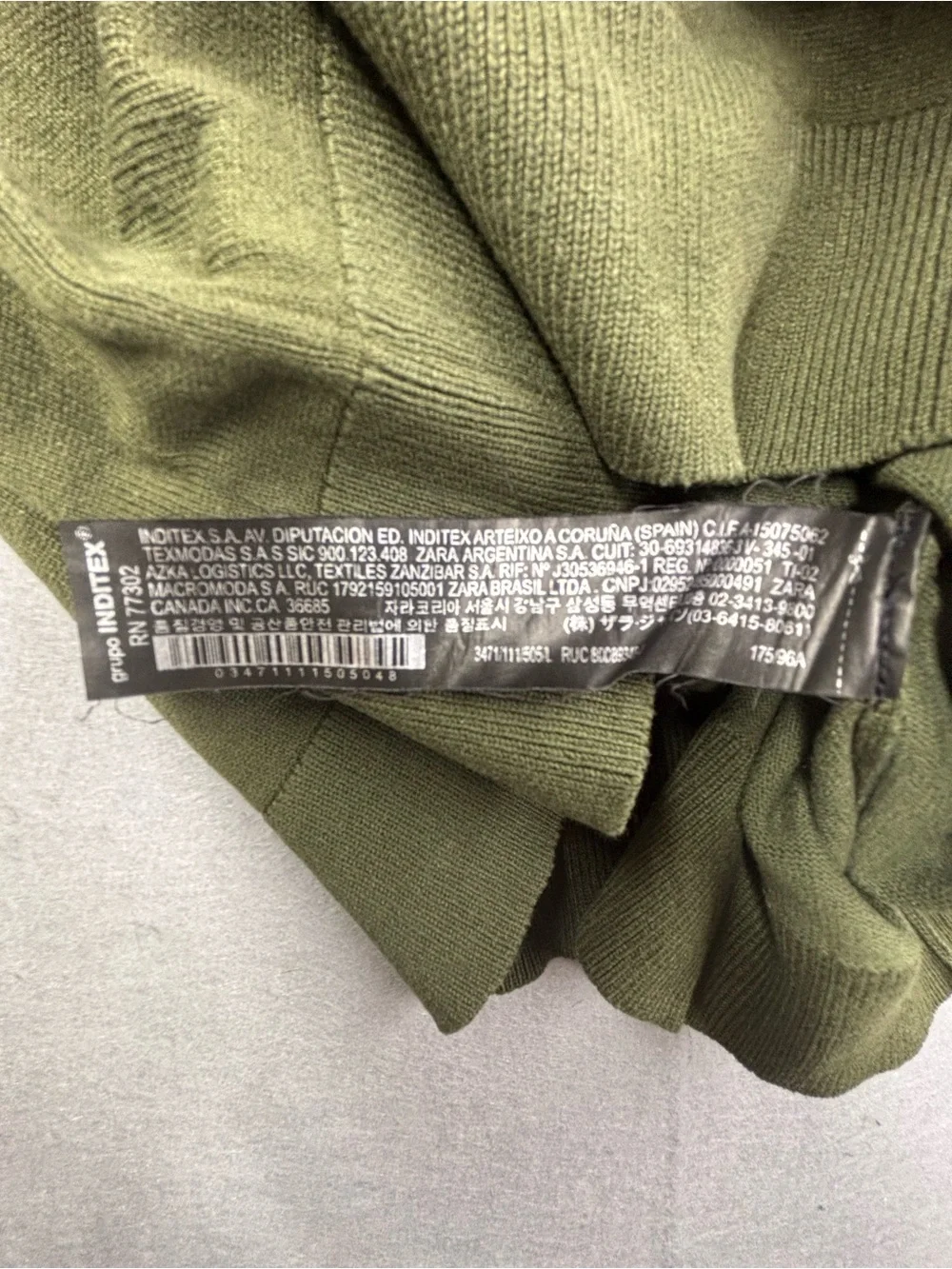 Zara Olive Green Crewneck Sweater with Cream Sleeve‎ Stripes